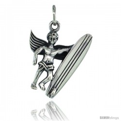 Sterling Silver Guardian Angel Surfer Pendant 7/8 in. (22 mm), Oxidized Finish