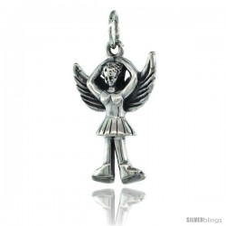 Sterling Silver Guardian Angel Ballet Dancer Pendant 7/8 in. (22 mm), Oxidized Finish