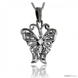 Sterling Silver Filigree Butterfly Pendant, 1 1/4 in tall