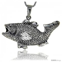 Sterling Silver Bass Fish Pendant, 1 3/8 in tall