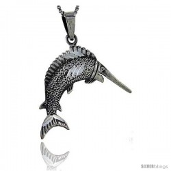 Sterling Silver Swordfish Pendant, 1 1/4 in tall