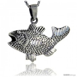 Sterling Silver Bass Fish Pendant, 1 1/8 in tall