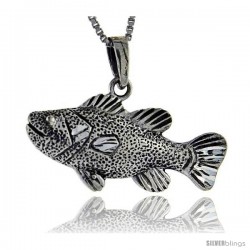 Sterling Silver Bass Fish Pendant, 1 in tall