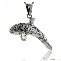 Sterling Silver Killer Whale Pendant, 1 in tall