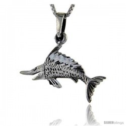 Sterling Silver Swordfish Pendant, 1 1/8 in tall