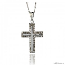 14k White Gold 18 in. Chain & 7/8 in. (23mm) tall Diamond Latin Cross Pendant, w/ 0.28 Carat Brilliant Cut Diamonds