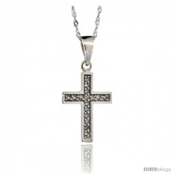 14k White Gold 18 in. Chain & 11/16 in. (18mm) tall Small Diamond Latin Cross Pendant, w/ 0.10 Carat Brilliant Cut Diamonds