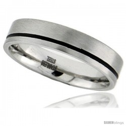 Surgical Steel 6mm Wedding Band Ring Black Stripe matte Finish Comfort-Fit