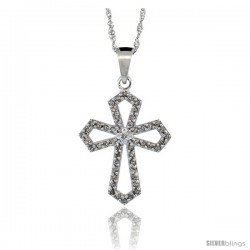 14k White Gold 18 in. Chain & 7/8 in. (22mm) tall Diamond Gothic Cross Cut Out Pendant, w/ 0.31 Carat Brilliant Cut Diamonds