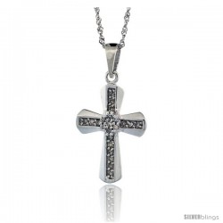 14k White Gold 18 in. Chain & 13/16 in. (21mm) tall Diamond Clustered Cross Pendant, w/ 0.14 Carat Brilliant Cut Diamonds