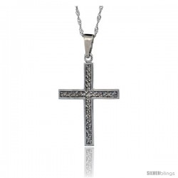 14k White Gold 18 in. Chain & 15/16 in. (24mm) tall Diamond Latin Cross Pendant, w/ 0.15 Carat Brilliant Cut Diamonds