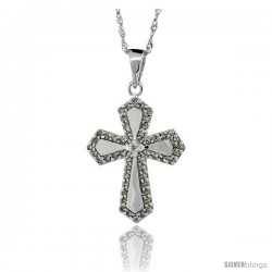 14k White Gold 18 in. Chain & 7/8 in. (22mm) tall Diamond Gothic Cross Pendant, w/ 0.31 Carat Brilliant Cut Diamonds