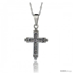 14k White Gold 18 in. Chain & 3/4 in. (19mm) tall Tiny Diamond Fleury Cross Pendant, w/ 0.15 Carat Brilliant Cut Diamonds