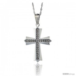 14k White Gold 18 in. Chain & 1 in. (25mm) tall Diamond Cross Patonce Pendant, w/ 0.15 Carat Brilliant Cut Diamonds