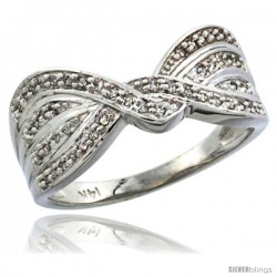 14k White Gold Diamond Ribbon Ring w/ 0.15 Carat Brilliant Cut ( H-I Color VS2-SI1 Clarity ) Diamonds, 3/8 in. (9.5mm) wide