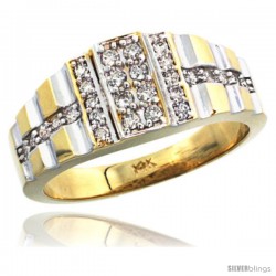 14k Gold Men's Striped Diamond Ring, w/ 0.45 Carat Brilliant Cut ( H-I Color VS2-SI1 Clarity ) Diamonds, 3/8 in. (10mm) wide