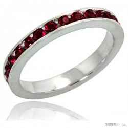 Sterling Silver Eternity Band, w/ January Birthstone, Garnet Crystals, 1/8" (3 mm) wide