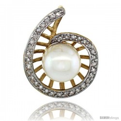 14k Gold 18 in. Thin Chain & Swirl Pearl Pendant w/ 0.19 Carat Brilliant Cut ( H-I Color VS2-SI1 Clarity ) Diamonds & 9mm