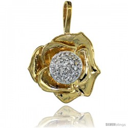 14k Gold 18 in. Thin Chain & Rose Flower Pendant w/ 0.41 Carat Brilliant Cut ( H-I Color VS2-SI1 Clarity ) Diamonds