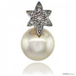 14k Gold 18 in. Thin Chain & Flower Pearl Pendant w/ 0.07 Carat Brilliant Cut ( H-I Color VS2-SI1 Clarity ) Diamonds & 9mm