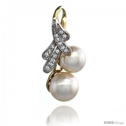 14k Gold 18 in. Thin Chain & Ribbon Pearl Pendant w/ 0.14 Carat Brilliant Cut ( H-I Color VS2-SI1 Clarity ) Diamonds & 8mm