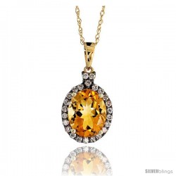 14k Gold 18" Chain & 5/8" (16mm) tall Oval Pendant, w/ 0.27 Carat Brilliant Cut Diamonds & 2.85 Carats 10x8mm Oval Cut Citrine