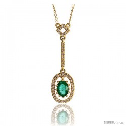 14k Gold 18" Chain & 1 1/8" (28mm) tall Oval Diamond Pendant, w/ 0.16 Carat Brilliant Cut Diamonds & 0.50 Ca -Style Plj024