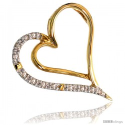 14k Gold 18" Thin Chain & 11/16" (17mm) tall Diamond Heart Pendant, w/ 0.06 Carat Brilliant Cut Diamonds