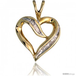 14k Gold Diamond Heart Pendant, w/ 0.20 Carat Baguette Diamonds, 9/16" (14mm) tall