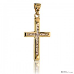 14k Gold 3/4" (19mm) tall Diamond Latin Cross Pendant, w/ 0.12 Carat Brilliant Cut Diamonds