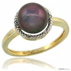 14k Gold Halo Engagement 8.5 mm Black Pearl Ring w/ 0.022 Carat Brilliant Cut Diamonds, 7/16 in. (11mm) wide