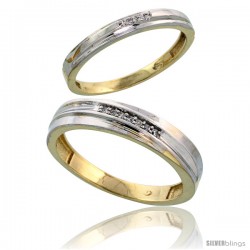 Gold Plated Sterling Silver Diamond 2 Piece Wedding Ring Set His 5mm & Hers 3mm