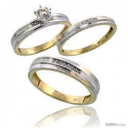 Gold Plated Sterling Silver Diamond Trio Wedding Ring Set His 5mm & Hers 3mm