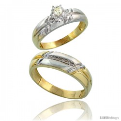 Gold Plated Sterling Silver 2-Piece Diamond Wedding Engagement Ring Set for Him & Her, 5.5mm & 6mm wide