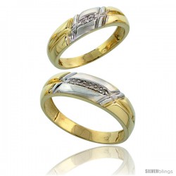 Gold Plated Sterling Silver Diamond 2 Piece Wedding Ring Set His 6mm & Hers 5.5mm