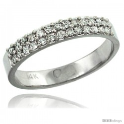 14k White Gold 2-Row Diamond Ring Band w/ 0.31 Carat Brilliant Cut ( H-I Color SI1 Clarity ) Diamonds, 1/8 in. (3.5mm) wide