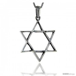 Sterling Silver Star of David Pendant, 1 1/4 in long