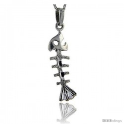 Sterling Silver Fishbone Pendant, 1 1/2 in tall