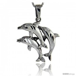 Sterling Silver 3 Dolphins Pendant, 1 3/8 in tall