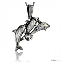 Sterling Silver 3 Dolphins Pendant, 1 1/4 in tall