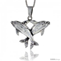 Sterling Silver Dolphin Pendant, 1 1/4 in tall
