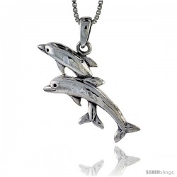 Sterling Silver Dolphin Pendant, 1 1/8 in tall