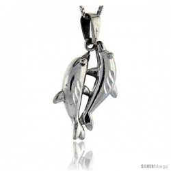 Sterling Silver Dolphin Pendant, 1 3/8 in tall