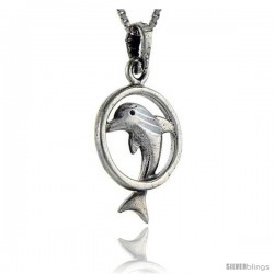 Sterling Silver Dolphin in Ring Pendant, 1 in tall