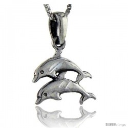Sterling Silver Double Jumping Dolphin Pendant, 1 in tall