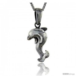 Sterling Silver Dolphin Pendant, 1 1/16 in tall