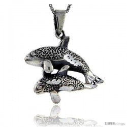 Sterling Silver Gray Whales Pendant, 1 3/8 in tall