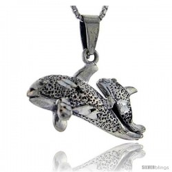 Sterling Silver Gray Whales Pendant, 1 in tall