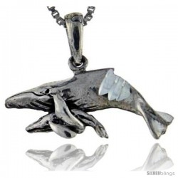 Sterling Silver Mom and Baby Whale Pendant, 3/4 in tall