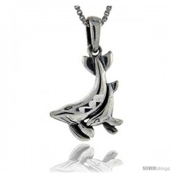 Sterling Silver Double Dolphin Pendant, 1 1/4 in tall